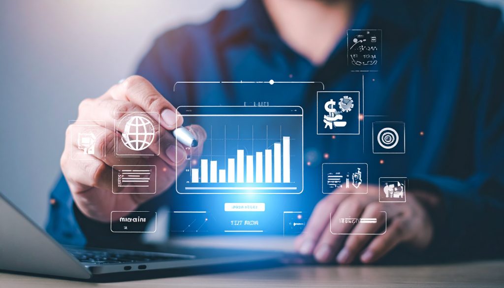 Firefly create a image for a website showing a small business using AI to save time and money use da (1)